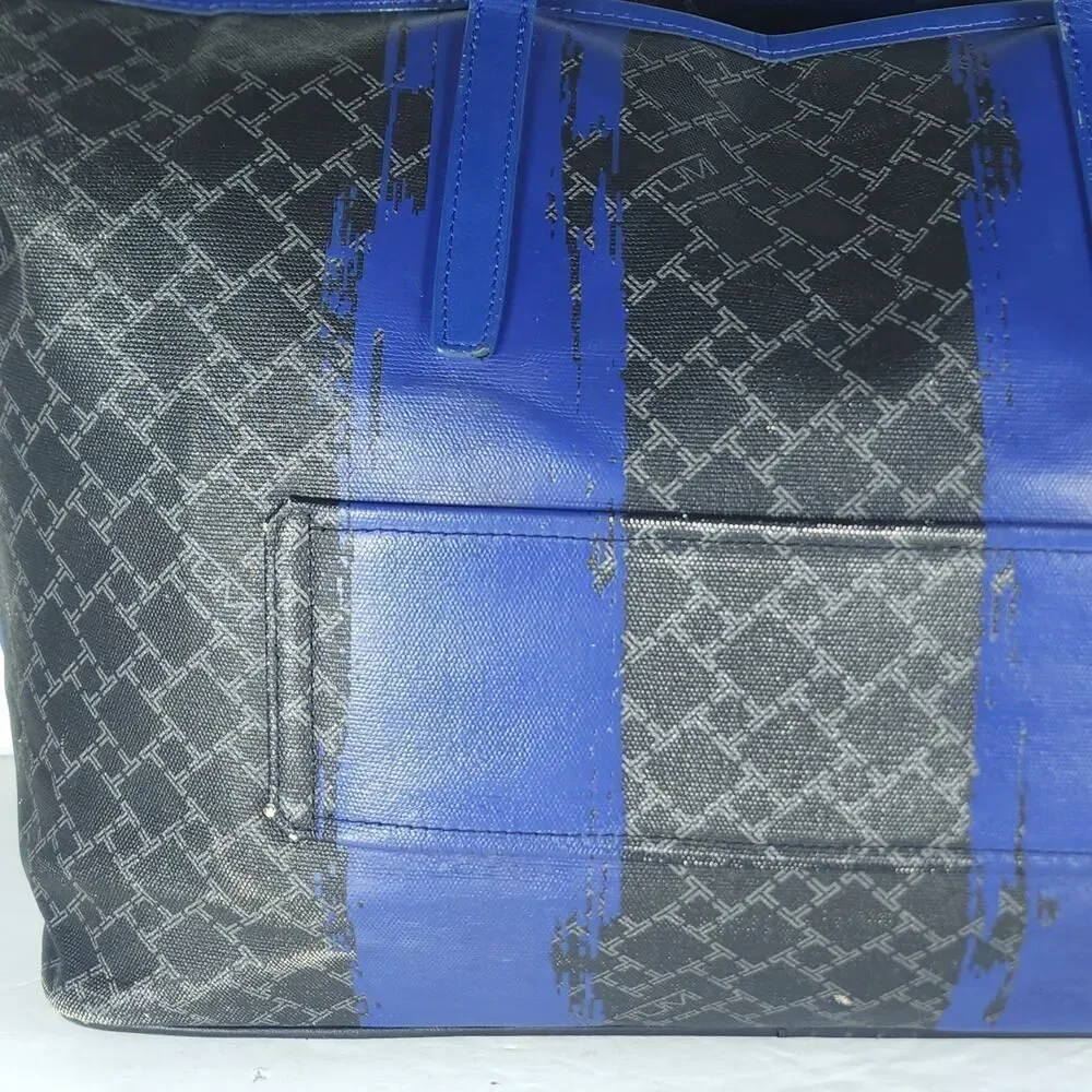 Tumi Everyday Women's Black Blue Leather Canvas Large Travel Caryall Tote Bag